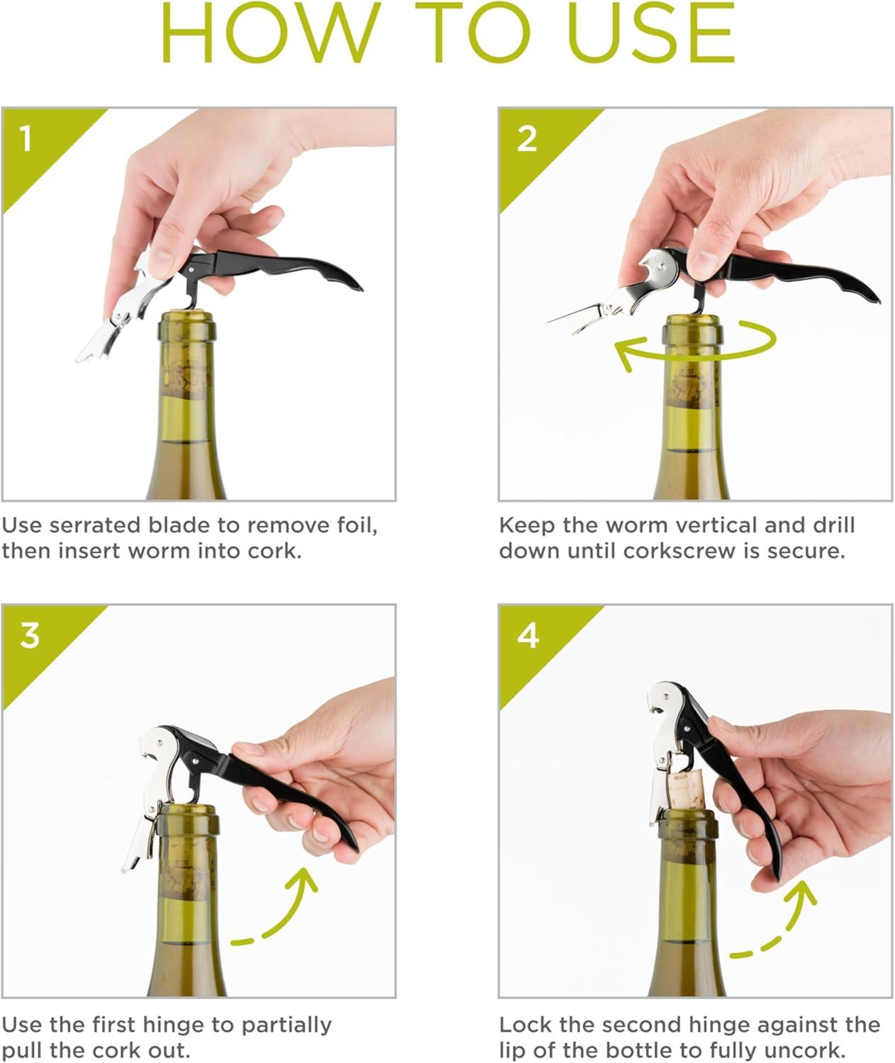 True TrueTap Double Hinged Waiter’s Corkscrew, Stainless Steel Wine Key Bottle Opener with Foil Cutter