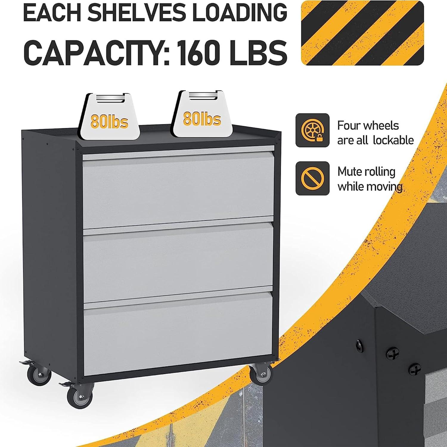 AOBABO Steel Wheeled Lockable Tool Box Supply Cabinet Organizer with Adjustable Storage Shelves for Homes, Offices, and Garages, Black