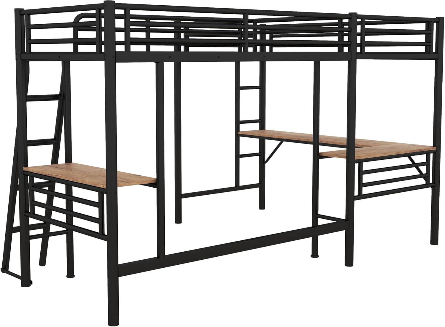 Mason & Marbles Double Twin Size Loft Beds, Metal L-Shaped Loft Bed Frame With Two Desk