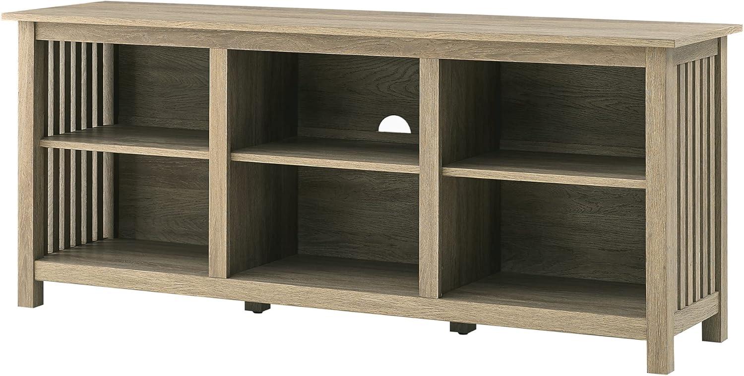 Driftwood Slatted Side TV Stand with Open Cubbies