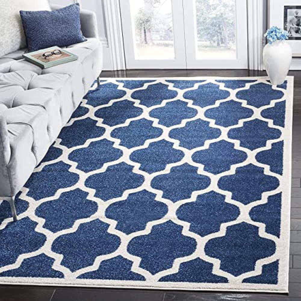 Amherst AMT420 Power Loomed Indoor Area Rug - Navy/Beige - 8'x10' - Safavieh