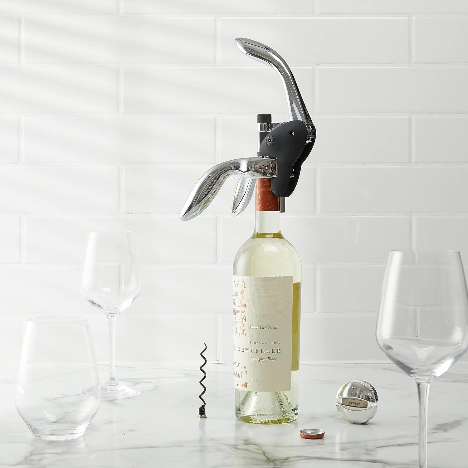 Houdini Houdini Corkscrew Wine Opener, Includes Foil Cutter and Extra Spiral, Black