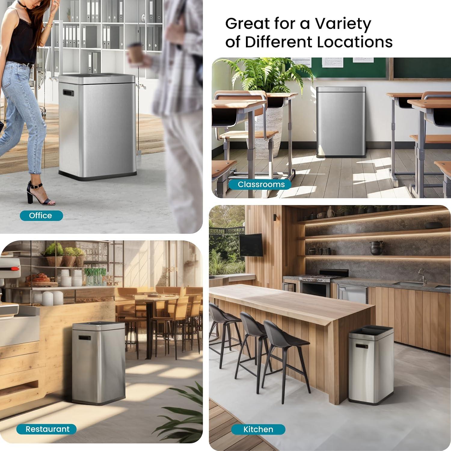 Home Zone Living Home Zone Living Open Top Trash Can Dual Removable Liners for Trash and Recycling Stainless Steel