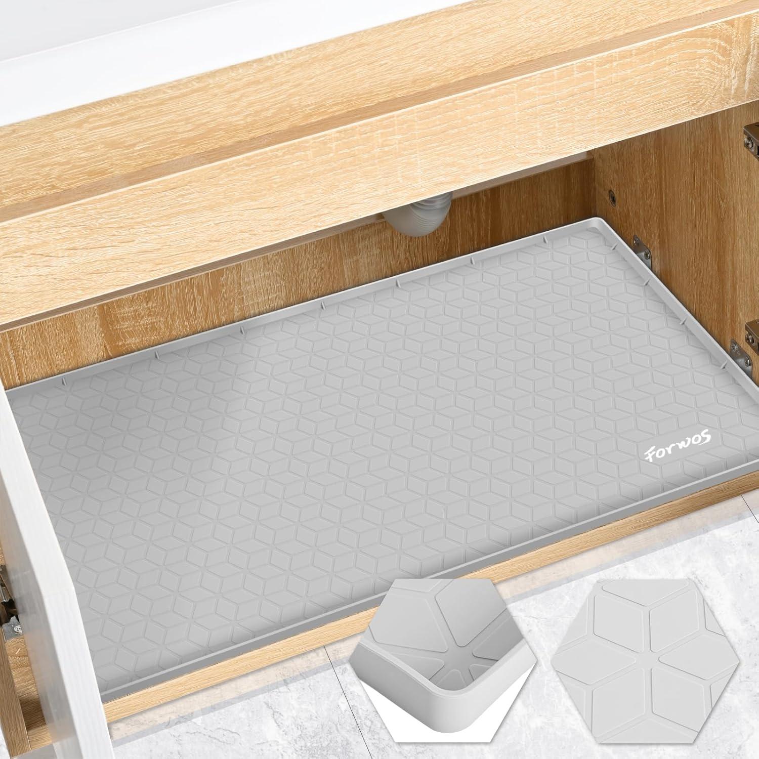 Under Sink Mat, 34" X 22" Silicone Mats For Kitchen Waterproof, Under Sink Cabinet Organizers And Storage, Sink And Cabinet Protector, Under Sink Tray For Bathroom (Grey)