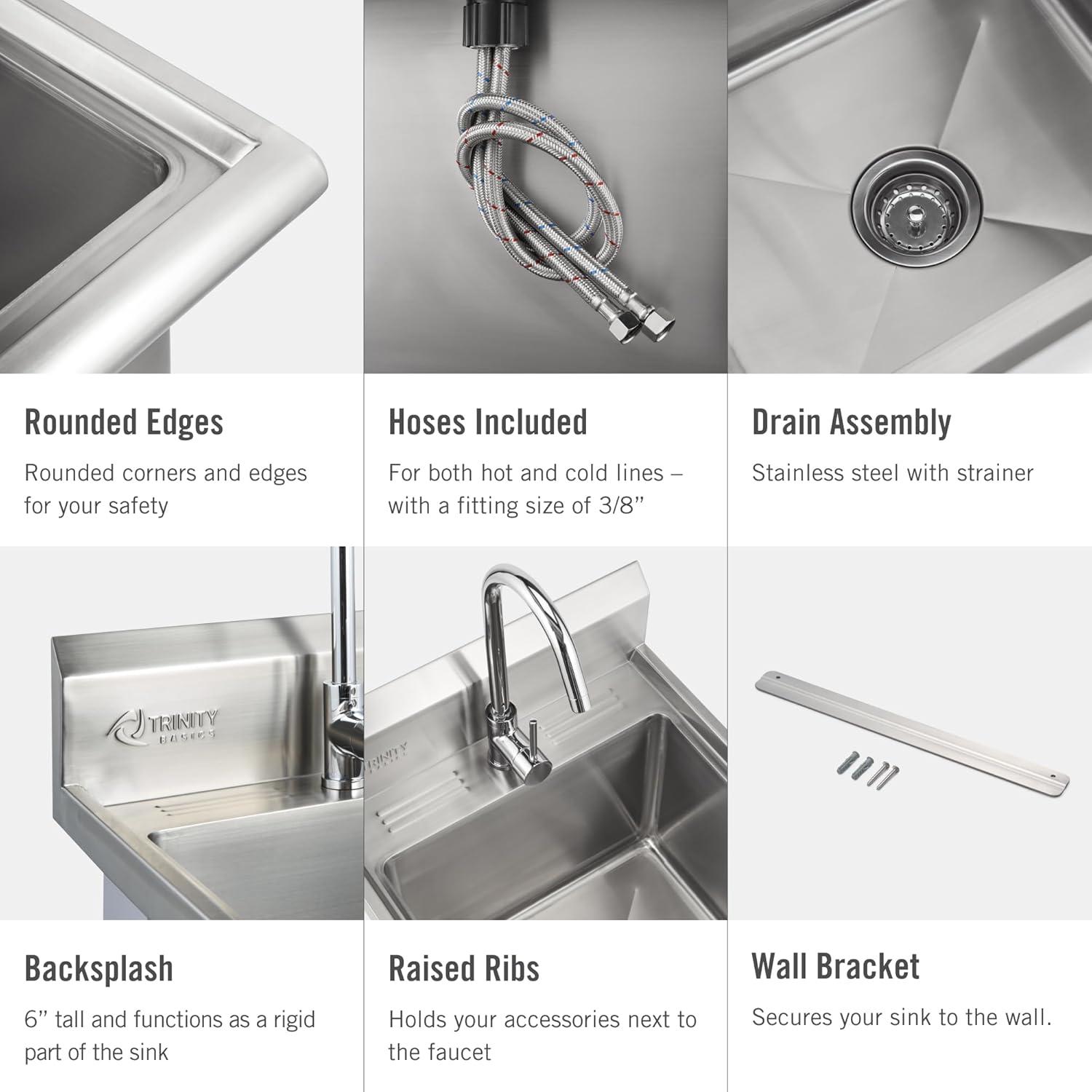 TRINITY Basics Stainless Steel Utility Sink w/ Faucet | NSF Certified