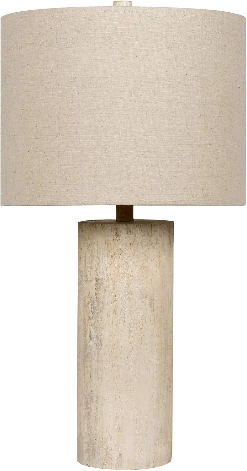 27" Cottage White Faux Wood Table Lamp with Linen Shade