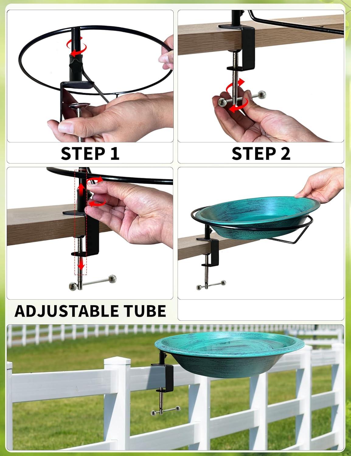 Deck Mounted Bird Bath for HYZ01 Outside, Detachable Birdbath Bowl with Sturdy Clamp, Easy Setup Outdoor Bird Feeder for Garden Patio Lawn Yard Decoration