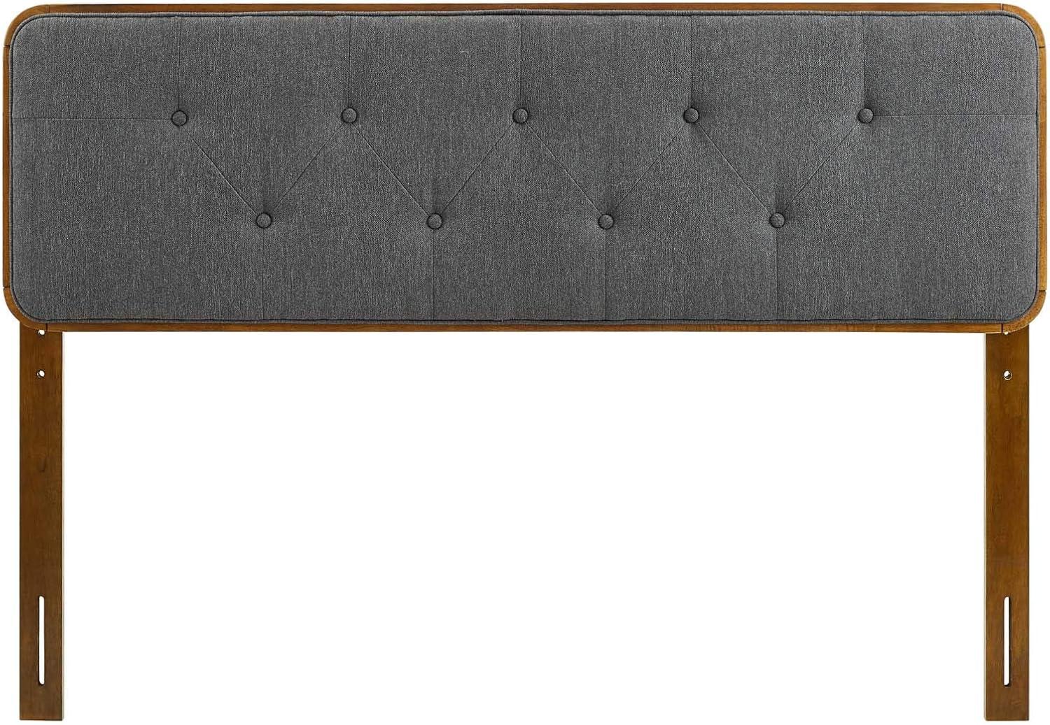 Gray Tufted Upholstered Full Headboard with Rubberwood Frame