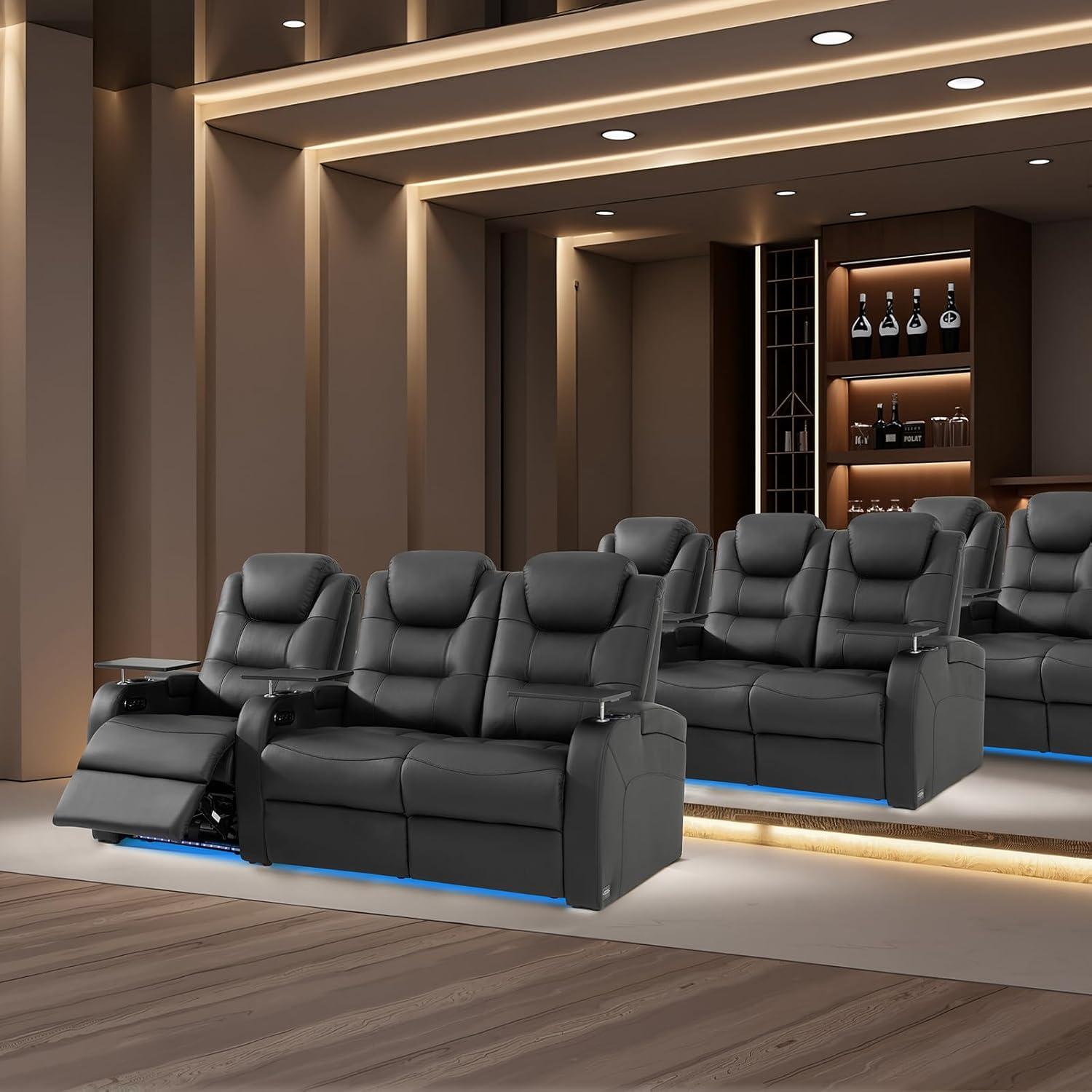 Orren Ellis Leather Home Theater Seating Dual Power Movie Theater Chairs Theater Recliner Sofa