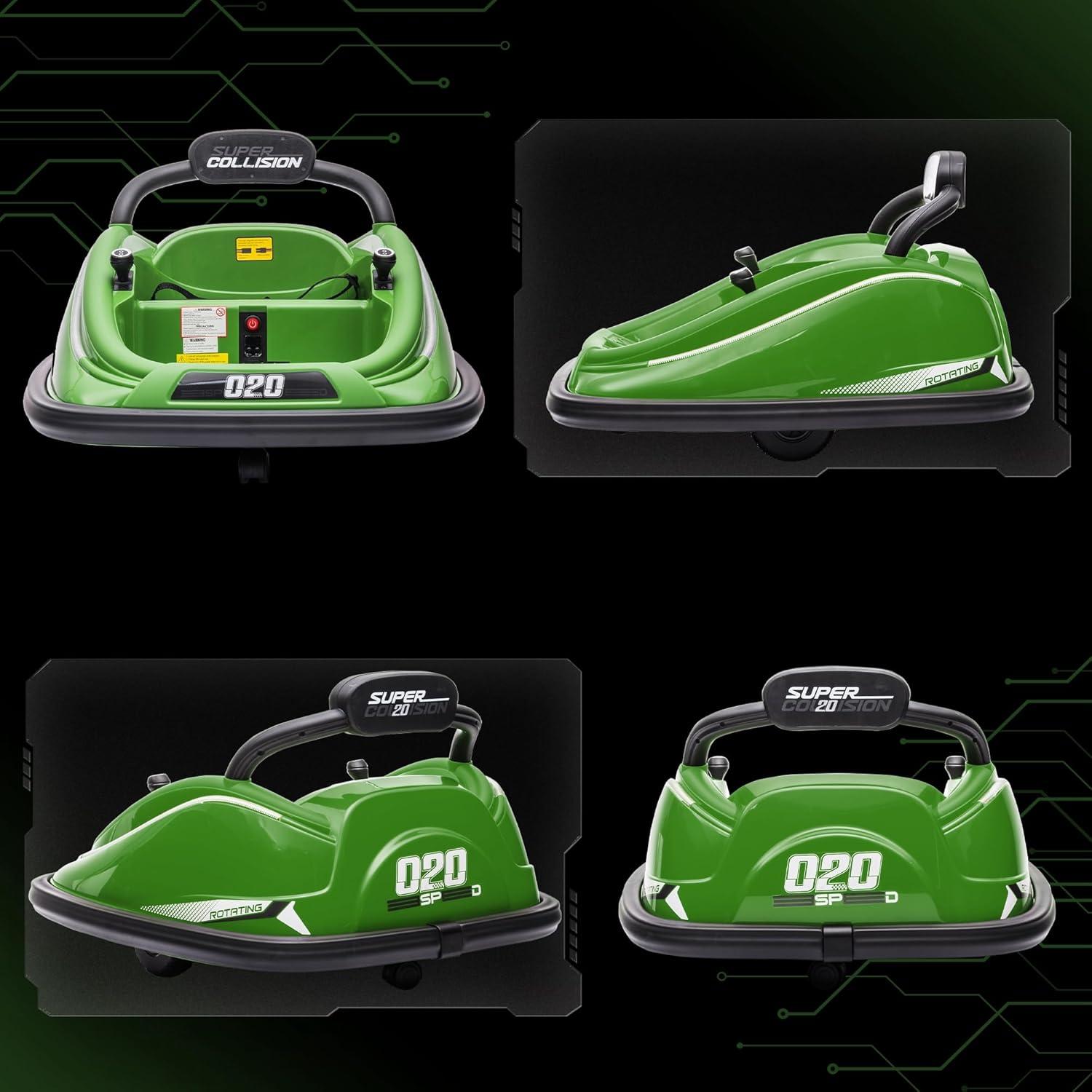 Aosom 12V Kids Bumper Car, 360° Rotation Electric Ride On Car, Twins Motor w/ Parent Remote Control, Safety Belt, LED Lights, Green