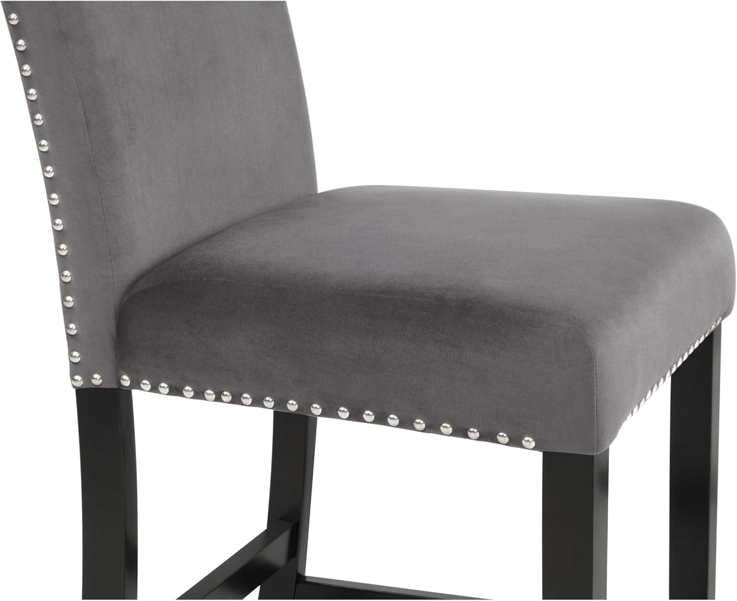 Roundhill Furniture Cobre Contemporary Velvet Counter Stool with Nailhead Trim, Gray, Set of 2