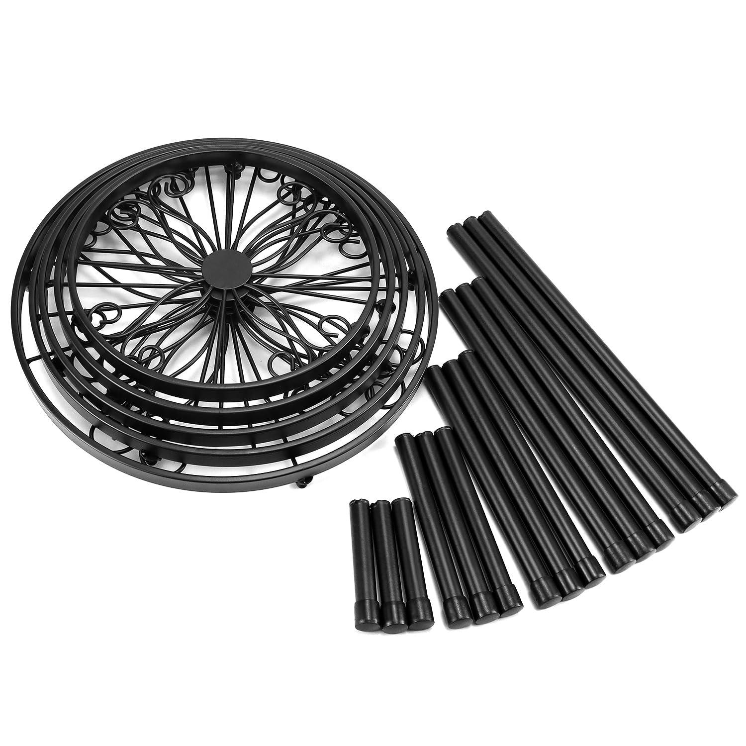 QWORK 5-Pack Metal Plant Stands, Black, Versatile Indoor and Outdoor Display with Rustproof Coating, Up to 130 lbs