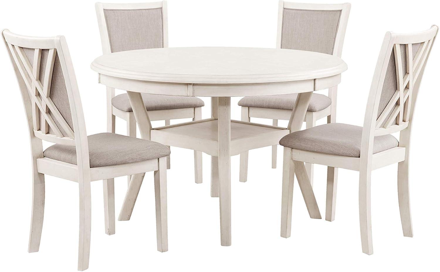 New Classic Furniture Amy 5-Piece Classic Wood Dining Table Set with Storage, Bisque/Gray