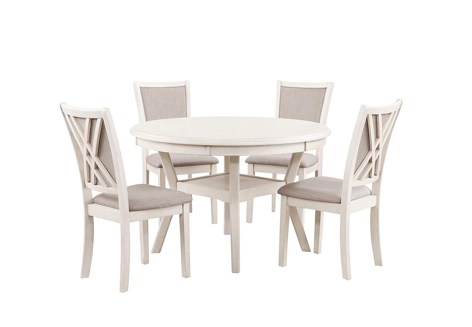 New Classic Furniture Amy 5-Piece Classic Wood Dining Table Set with Storage, Bisque/Gray