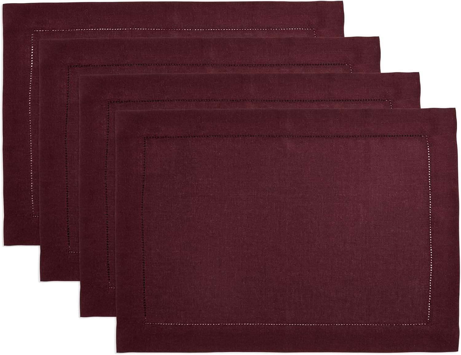 Solino Home 100% Pure Linen Hemstitch Placemats - Classic Hemstitch (Set of 4)