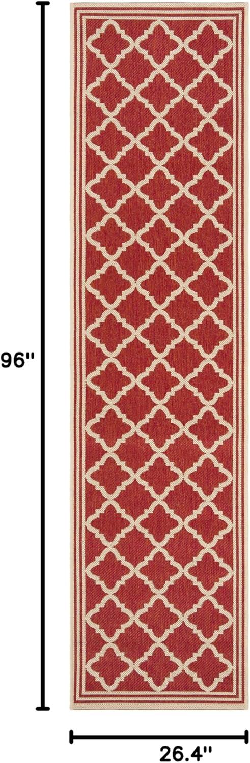 SAFAVIEH Beach House Richard Geometric Indoor/Outdoor Runner Rug, Red/Creme, 2'2" x 8'