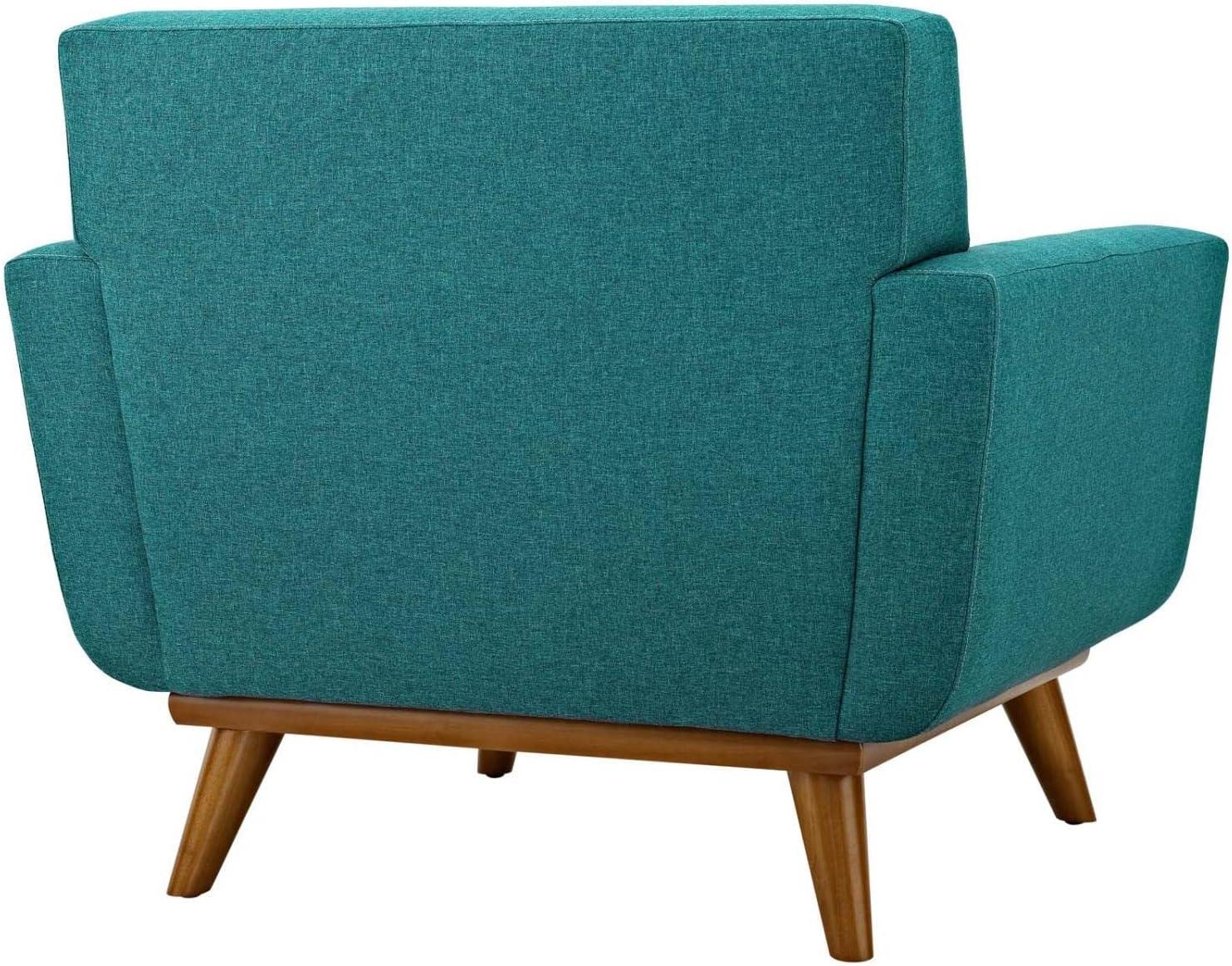 Teal Blue Plush Fabric Accent Armchair with Cherry Wood Legs