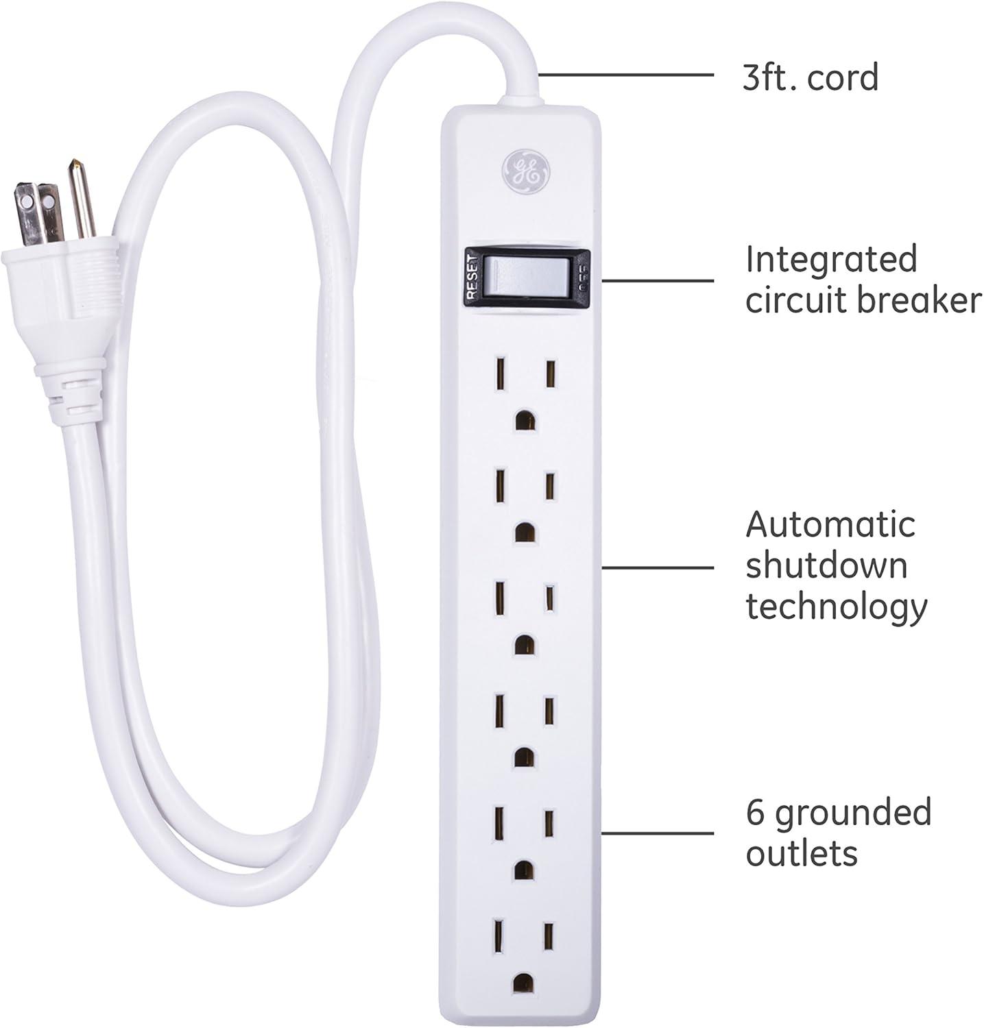 GE 6 Outlet Surge Protector 3ft. 450J White 2 Pack – 14709