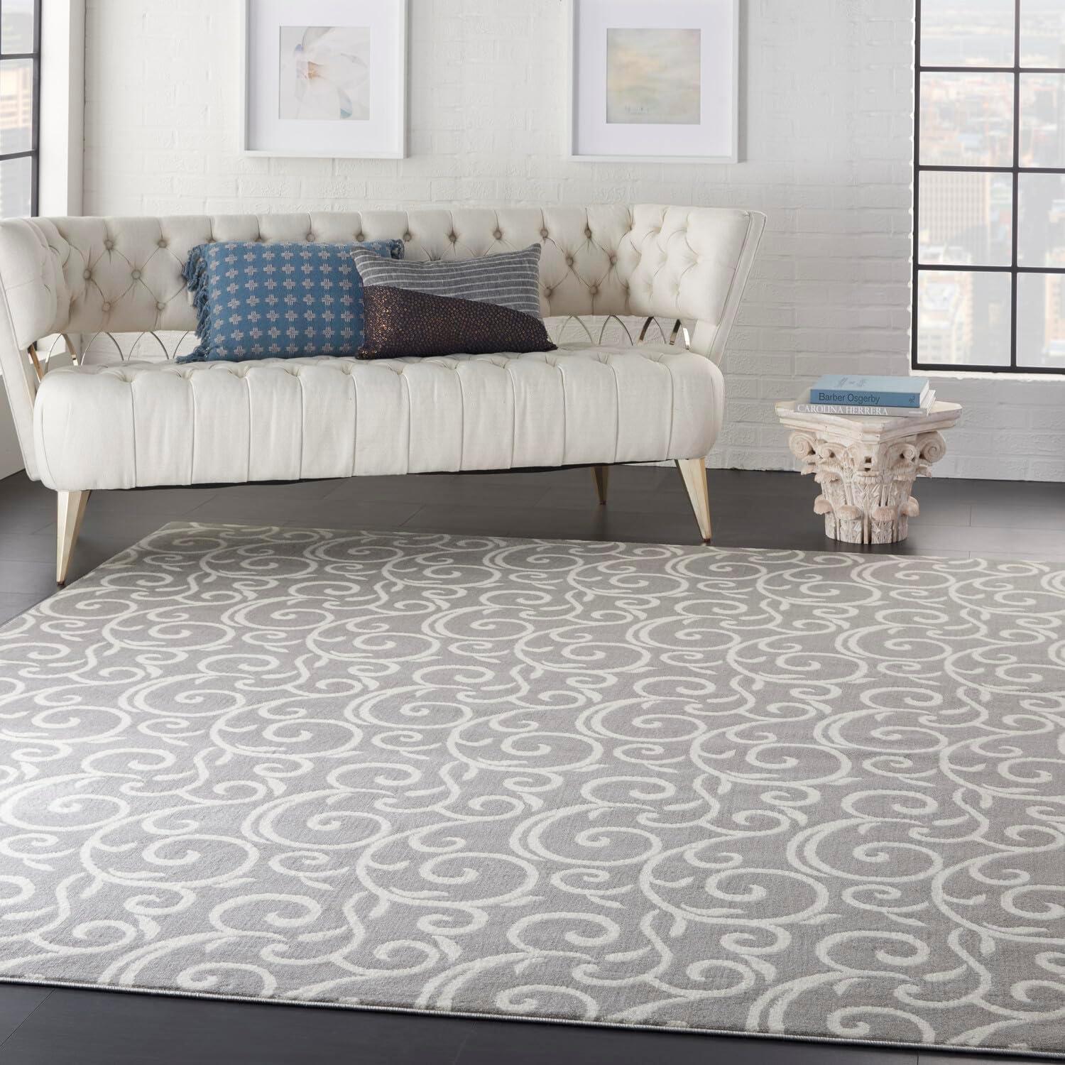 Nourison Grafix 7'10" x 9'10" (8' x 10') Grey Area Rug Bohemian Contemporary Botanical by Nourison