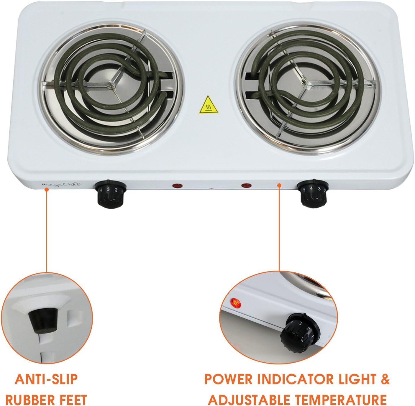 MegaChef Portable Dual Coil Cooktop in White