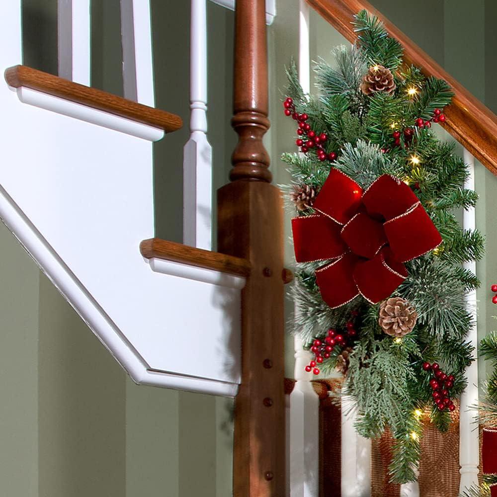 Haute Décor 26" Battery Operated Pre-Lit LED Greenery Artificial Staircase Swag White Lights