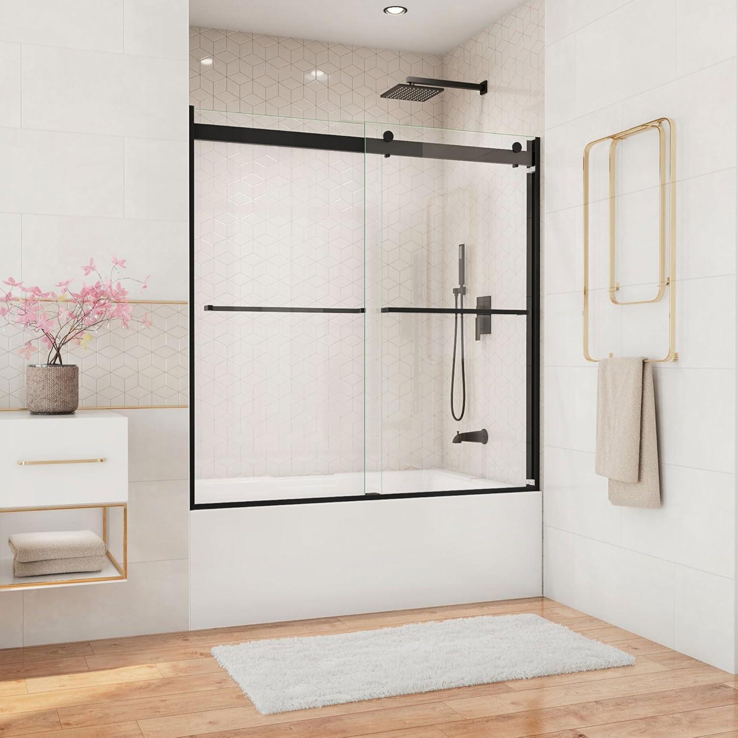 Essence 60" Frameless Black Tub Door with ClearMax Technology