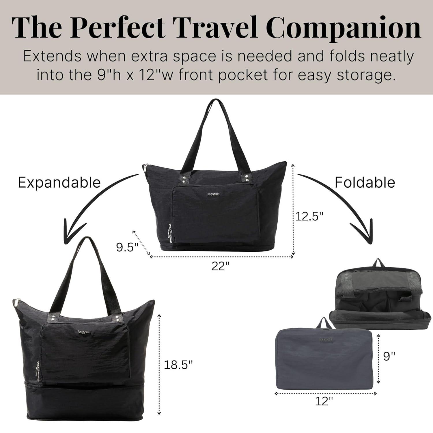 baggallini Carryall Expandable Packable Tote Bag - Black
