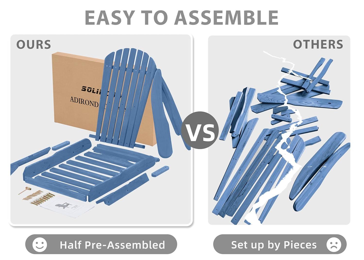 Wooden Folding Adirondack Chair, Half Pre-Assembled Wood Patio Lounge Chair for Outdoor Garden Backyard Porch Pool Deck Firepit