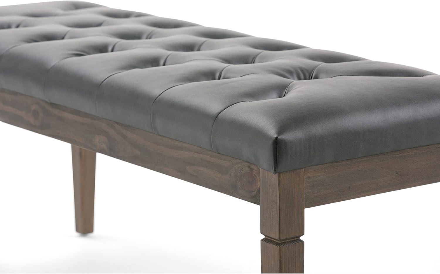 Elegant Slate Gray Tufted Pine Wood Footstool Bench Ottoman