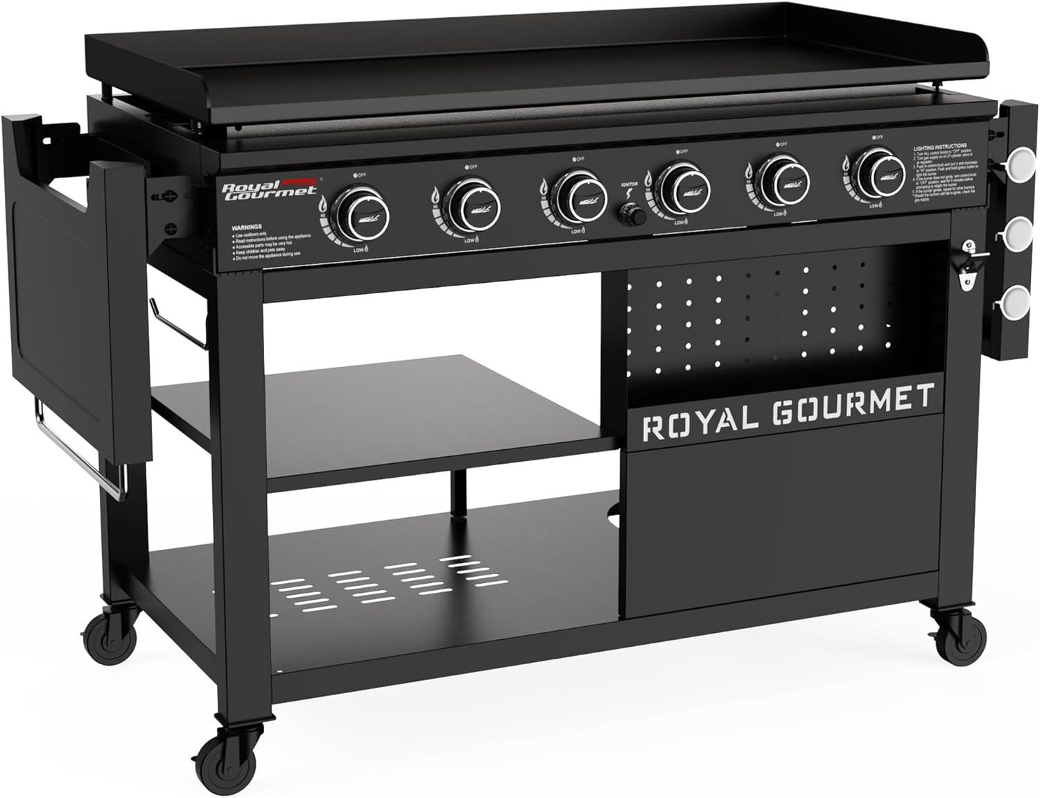 Royal Gourmet 44-Inch 6-Burner Flat Top Gas Grill Griddle with Foldable Side Shelves, Black