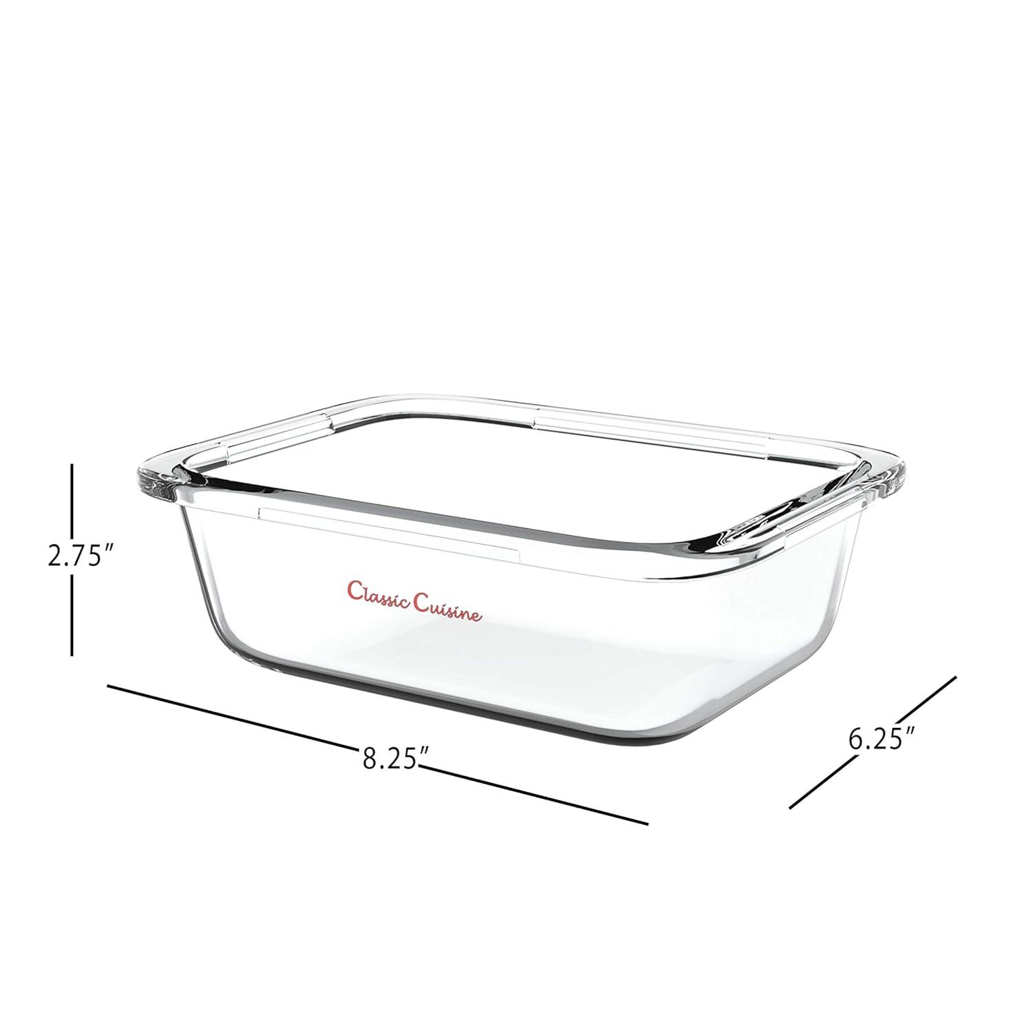 Classic Cuisine Glass Food Storage Containers-5, One Compartment Portion Control Meal Prep Glassware with Snap Shut Lids-Microwave, Dishwasher Safe Clear