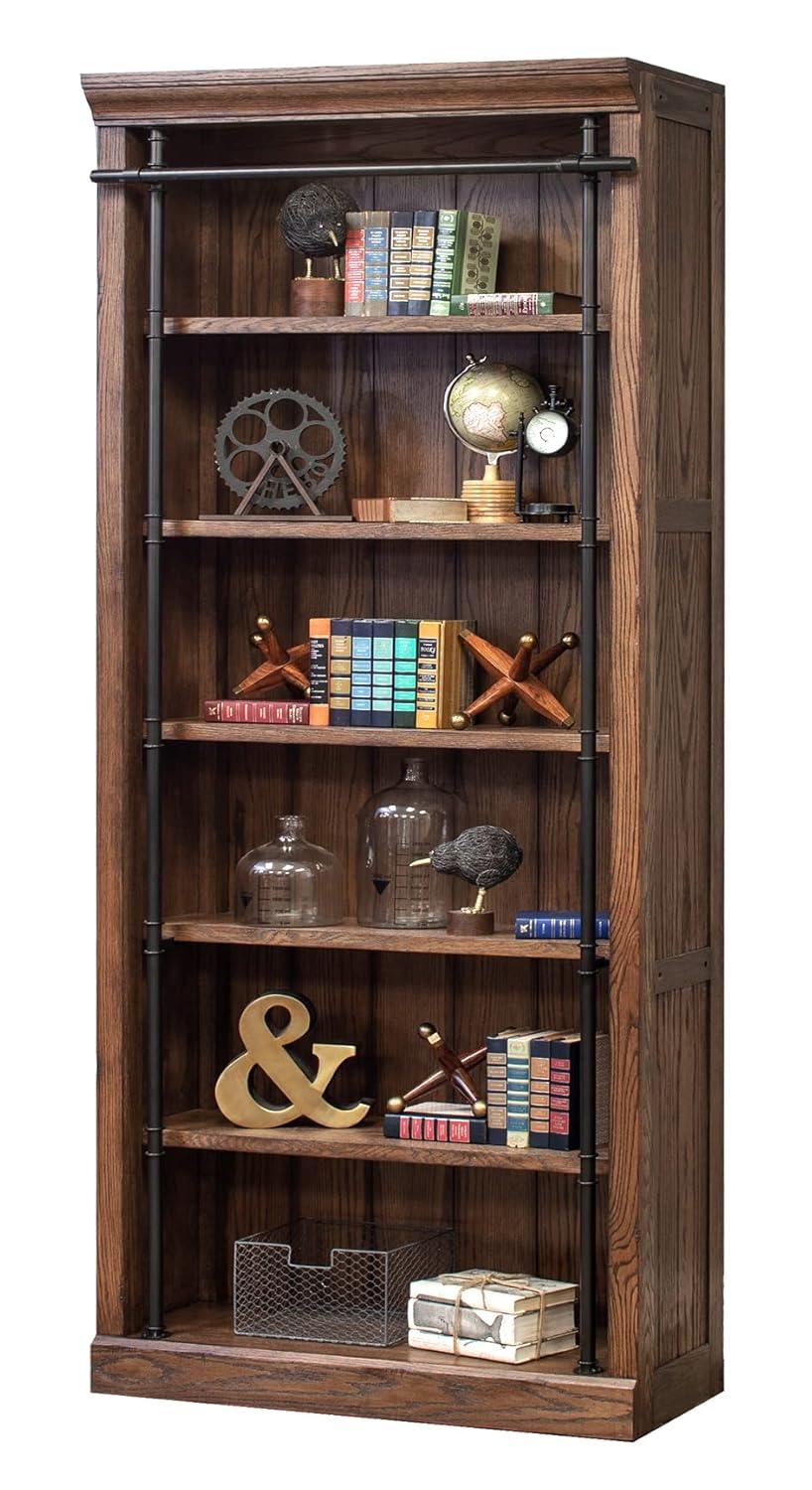 Avondale 8' Tall Bookcase Wall With Ladder Storage Organizer Display  Brown
