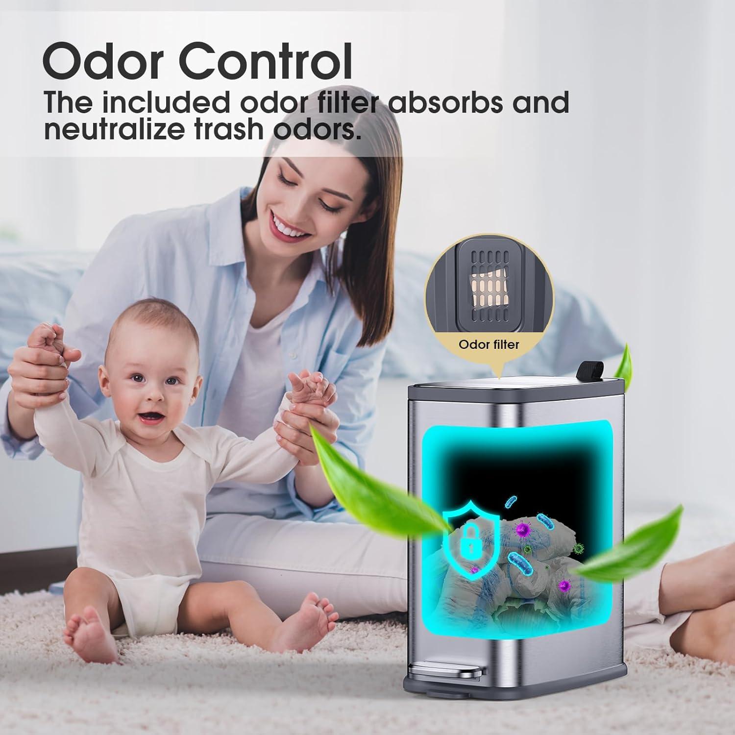 Silver Stainless Steel Soft Close Pedal Trash Can for Kids