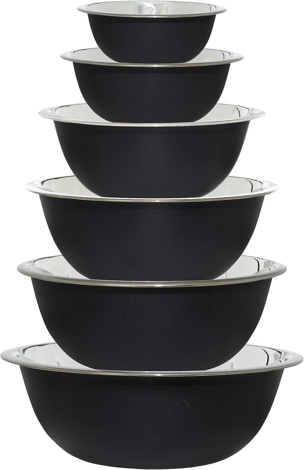 COOK WITH COLOR 6-Pc Stainless Steel Nesting Mixing Bowls Set Prep & Salad Bowl, Black