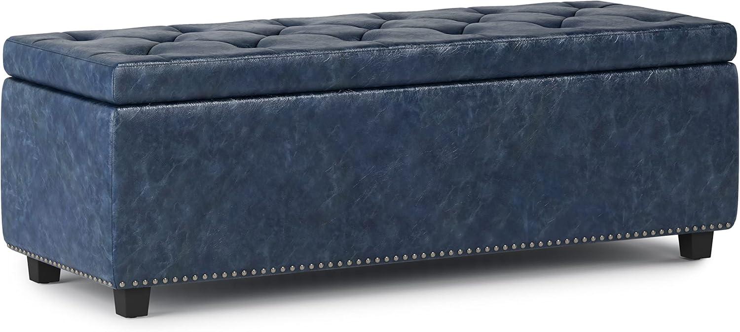 Hamilton 48 inch Wide Traditional Rectangle Storage Ottoman in Denim Blue Faux Leather