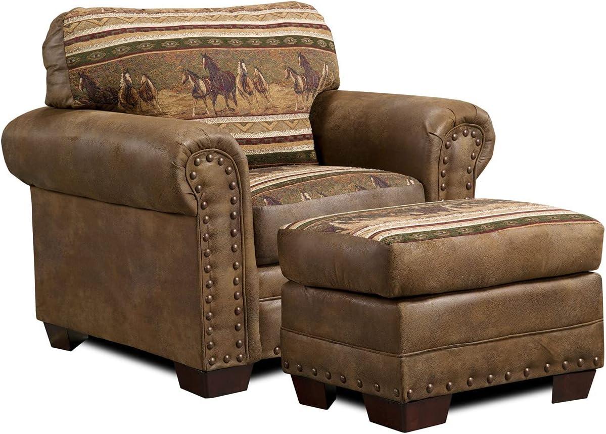 Wild Horses Brown Microfiber and Oak Accent Chair