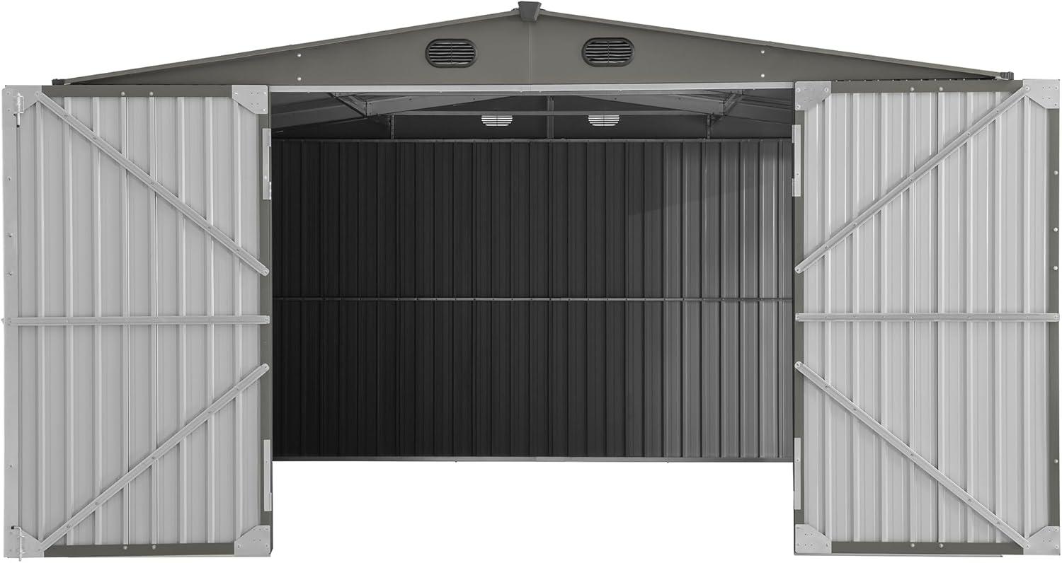 Sunjoy Outdoor Storage Shed 13 x 20 ft. Carport, Patio Metal Utility Large Storage Shed Garage with 2 Doors and 4 Vents, for Car, Truck, Bike, Garbage Can, Tool, Lawnmower, Light Grey