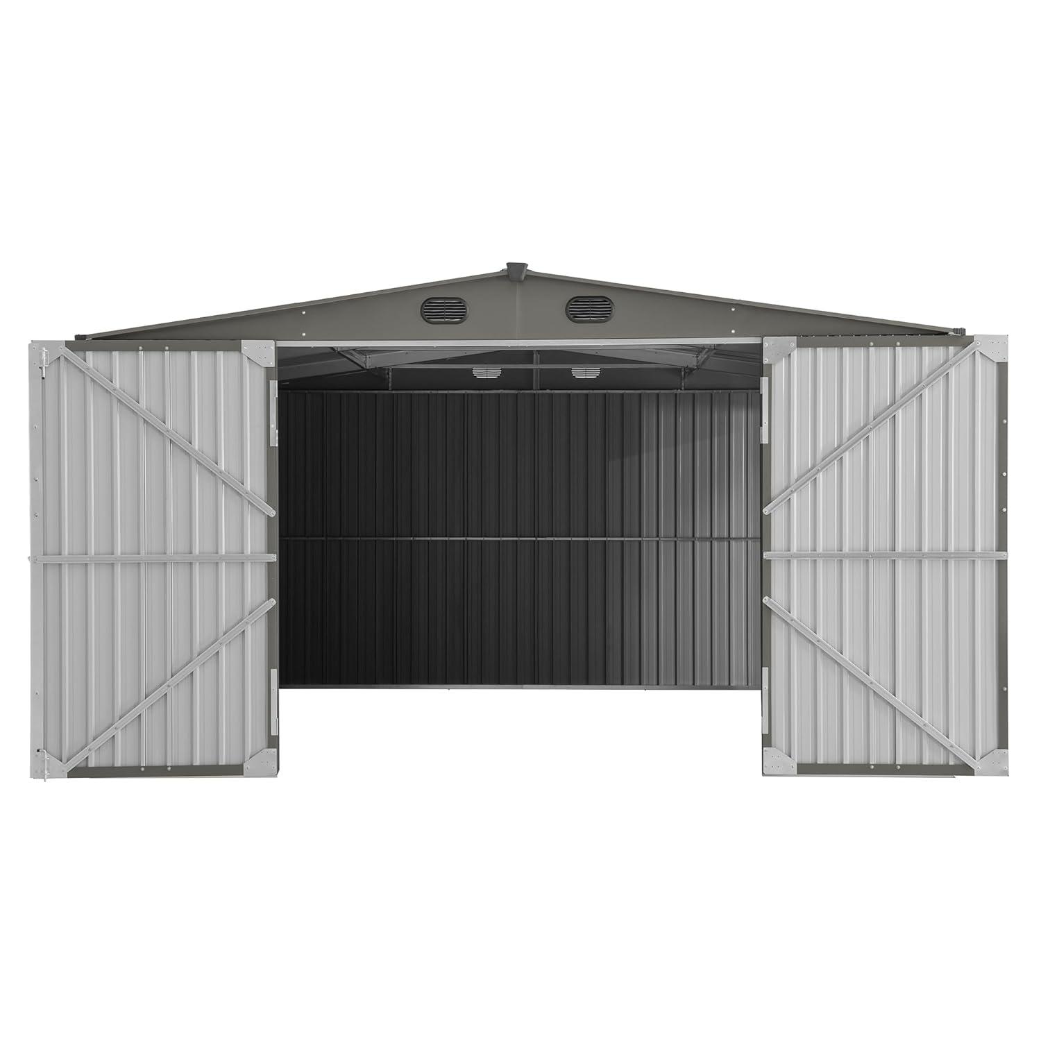 Sunjoy Outdoor Storage Shed 13 x 20 ft. Carport, Patio Metal Utility Large Storage Shed Garage with 2 Doors and 4 Vents, for Car, Truck, Bike, Garbage Can, Tool, Lawnmower