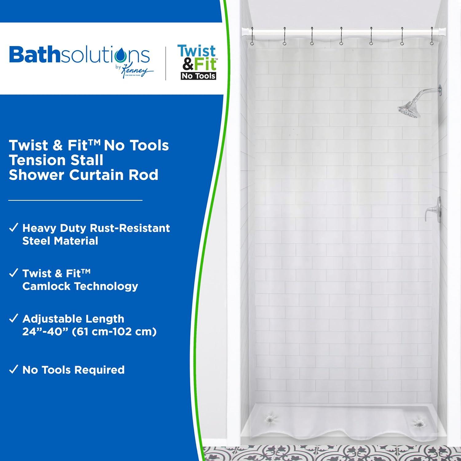 Kenney Twist & Fit Kenney Twist & Fit 24-40 Inch Adjustable Straight Stall Tension Shower Curtain Rod