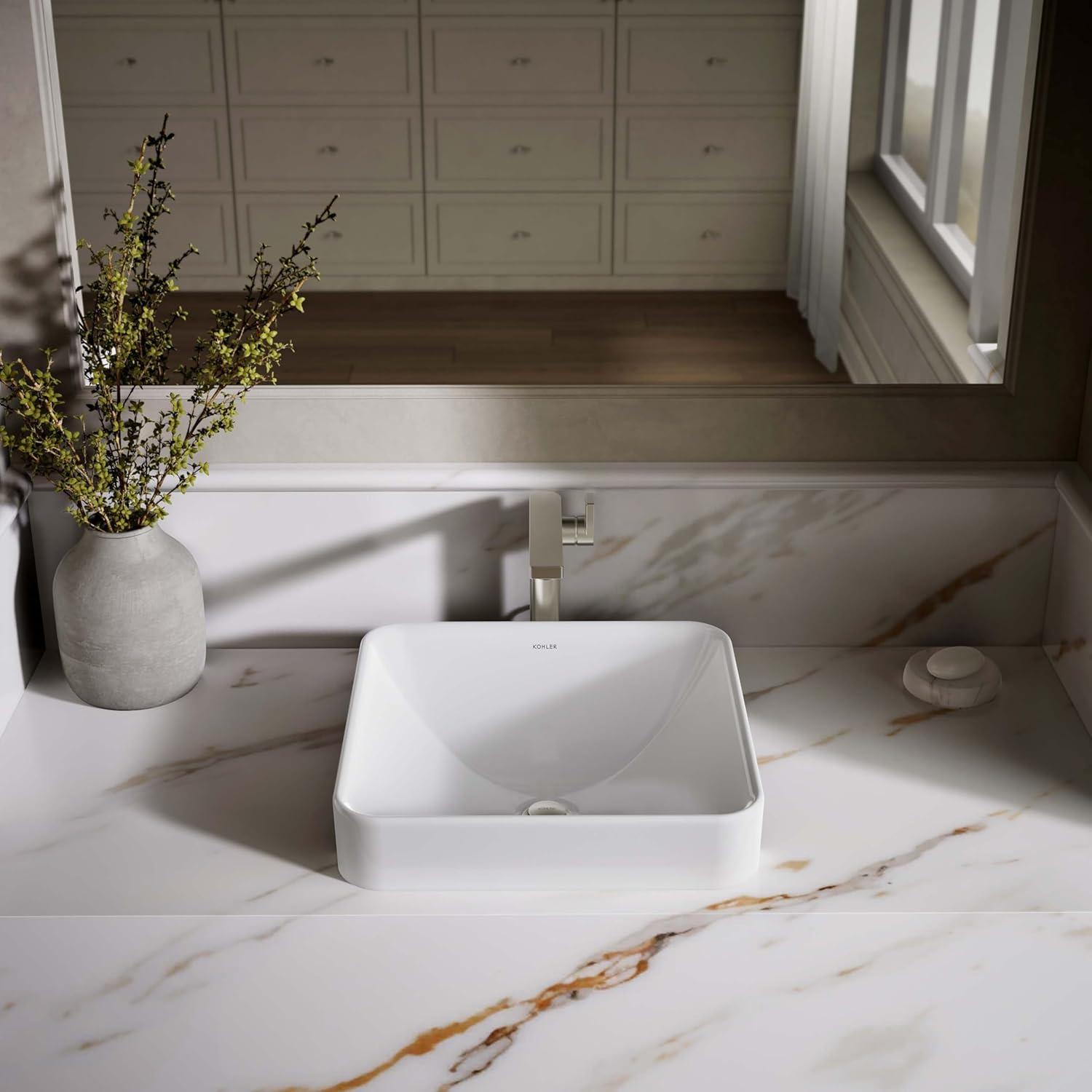Vox® Ceramic Square Vessel Bathroom Sink with Overflow