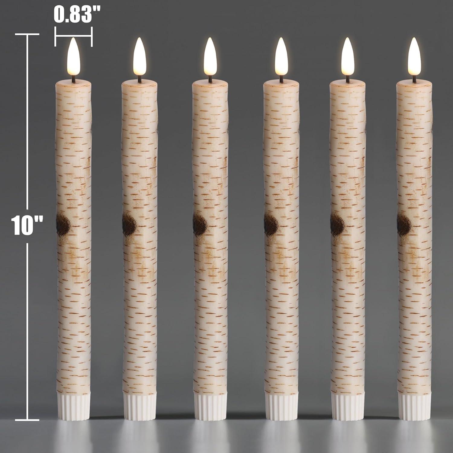 Birch Bark Flameless LED Taper Candles with Remote, Set of 6