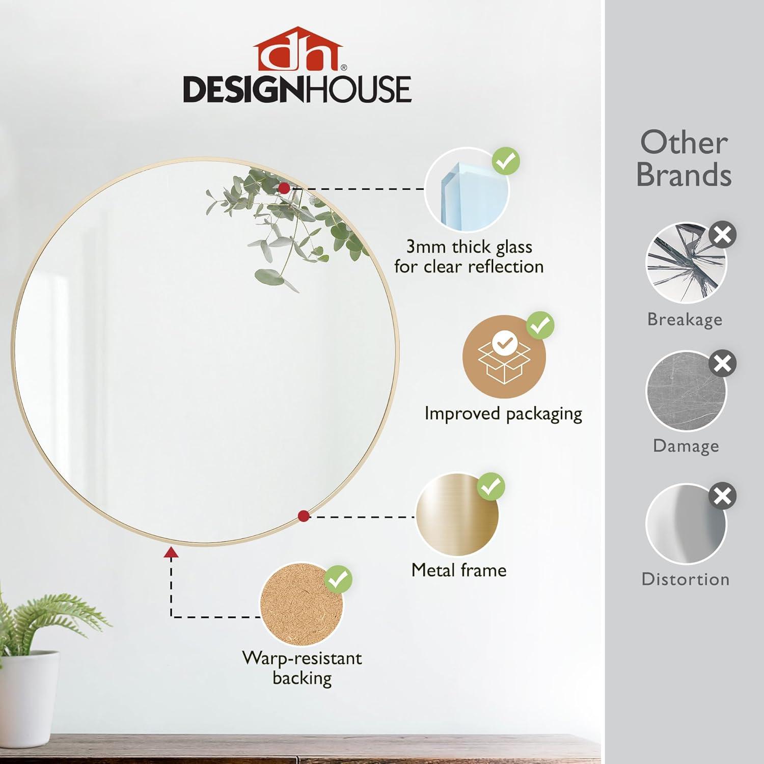 Design House Kenna Round Wall Mirror with Gold Metal Frame-24-inch