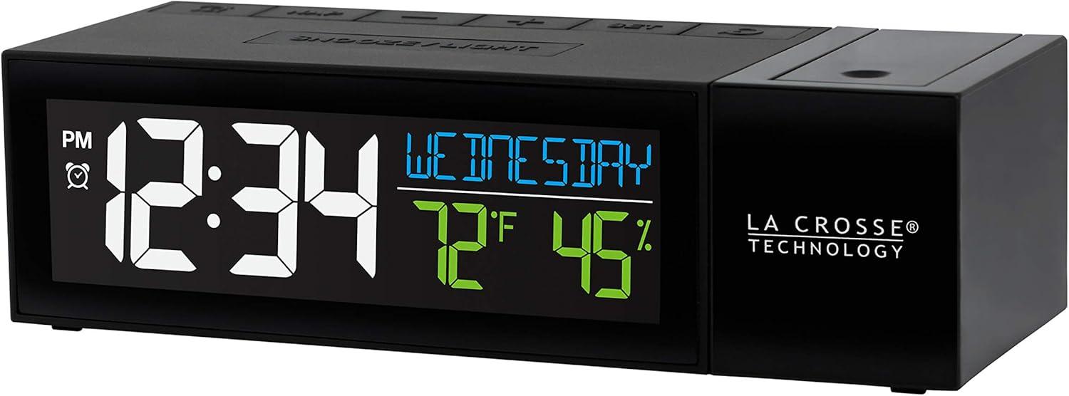 La Crosse Technology Black Pop-up Bar Projection LCD Alarm Clock with USB Port, 616-1950-INT