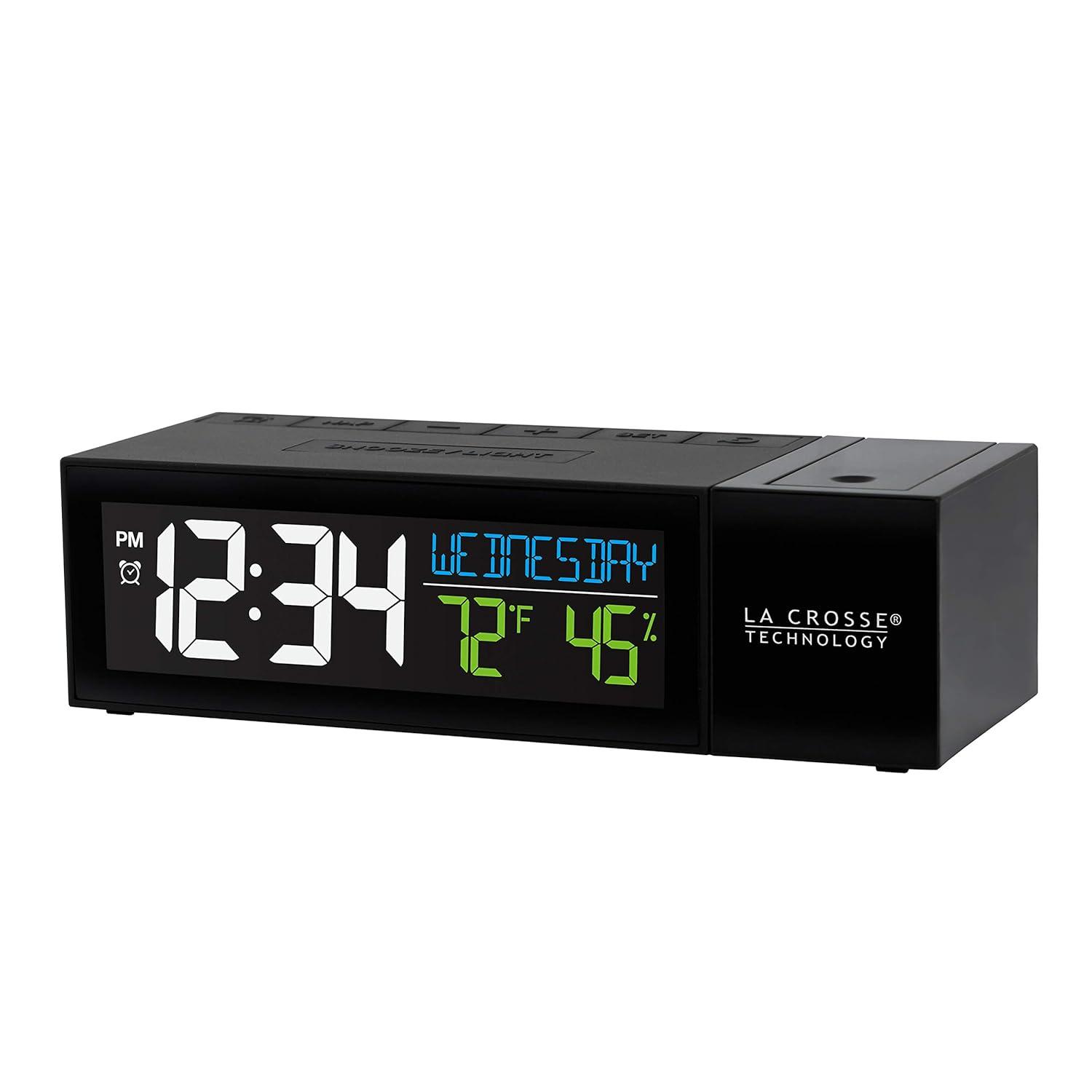 La Crosse Technology Black Pop-up Bar Projection LCD Alarm Clock with USB Port, 616-1950-INT