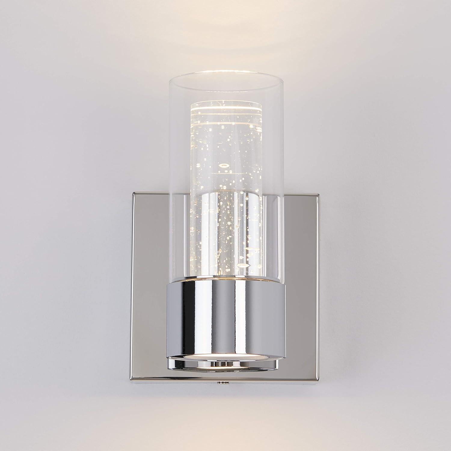 Chrome Integrated LED Square Wall Sconce with Clear Glass Shade