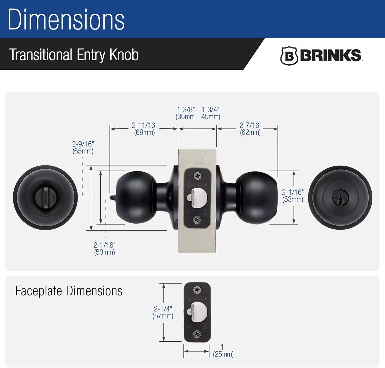 Brinks Raleigh Series Keyed Entry Transitional Ball Knob