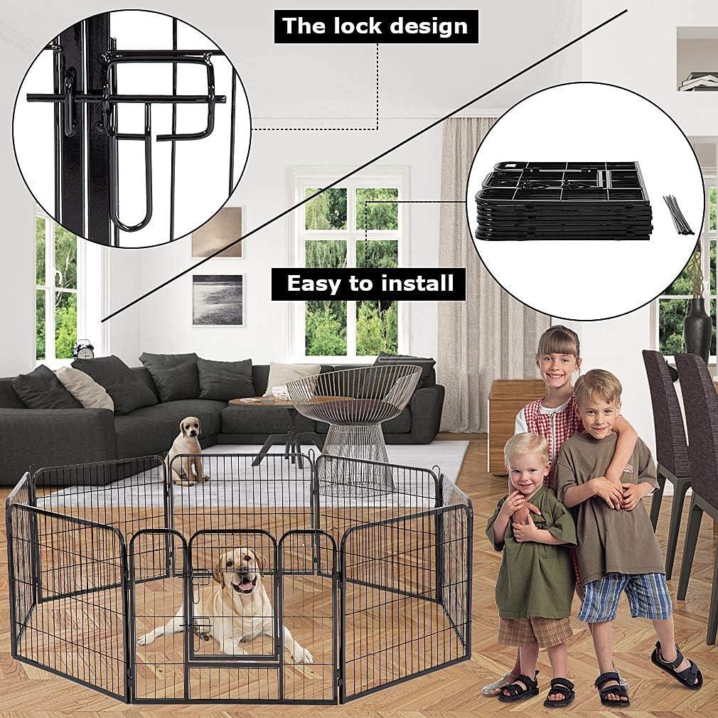 32-Inch Black Metal Outdoor Dog Playpen with Door