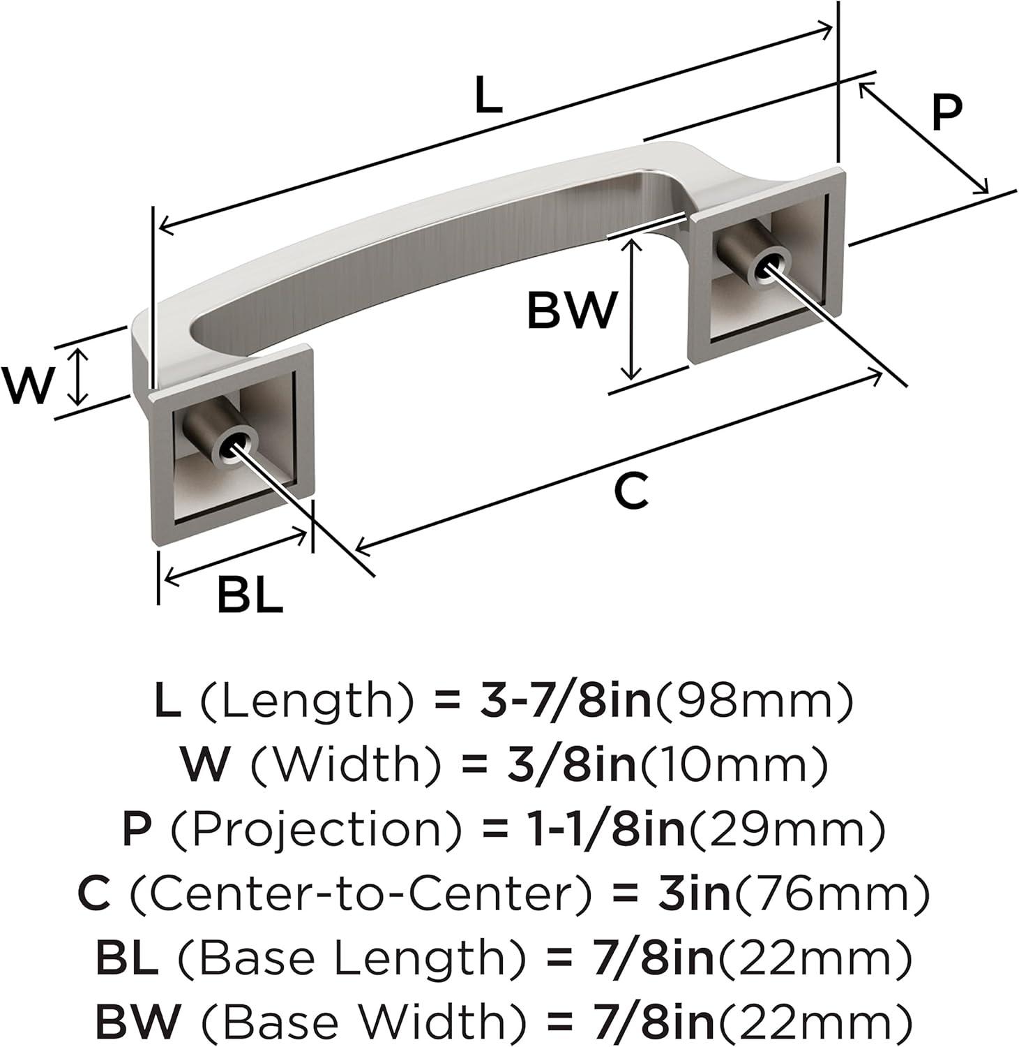 Amerock Ville 3 inch (76mm) Center-to-Center Satin Nickel Cabinet Pull