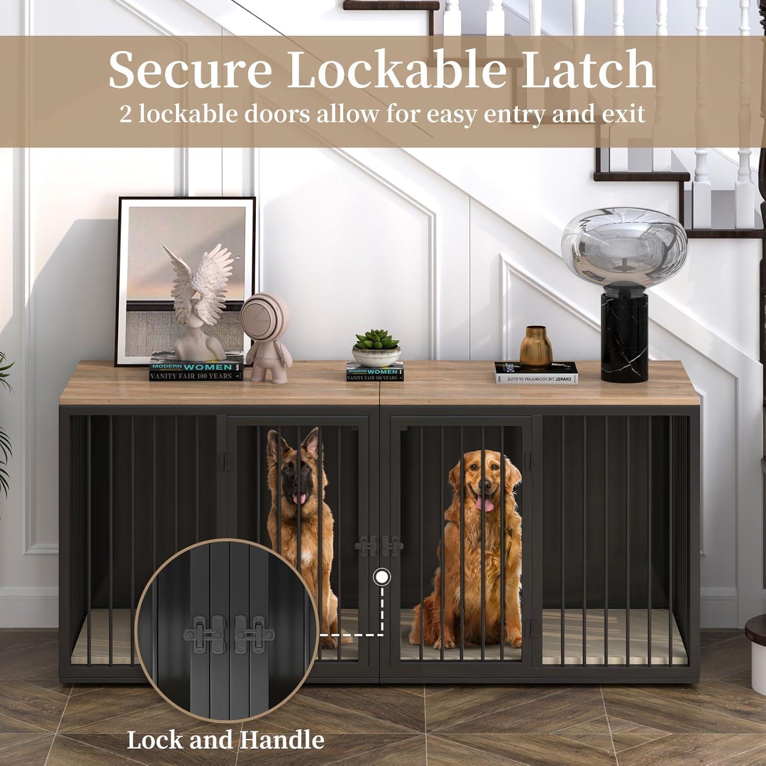 Tucker Murphy Pet™ Large Dog Crate Furniture for 2 Dogs, 71.6'' Steel Frame Dog Crate with Double Doors, Heavy Sturdy Dog Kennel