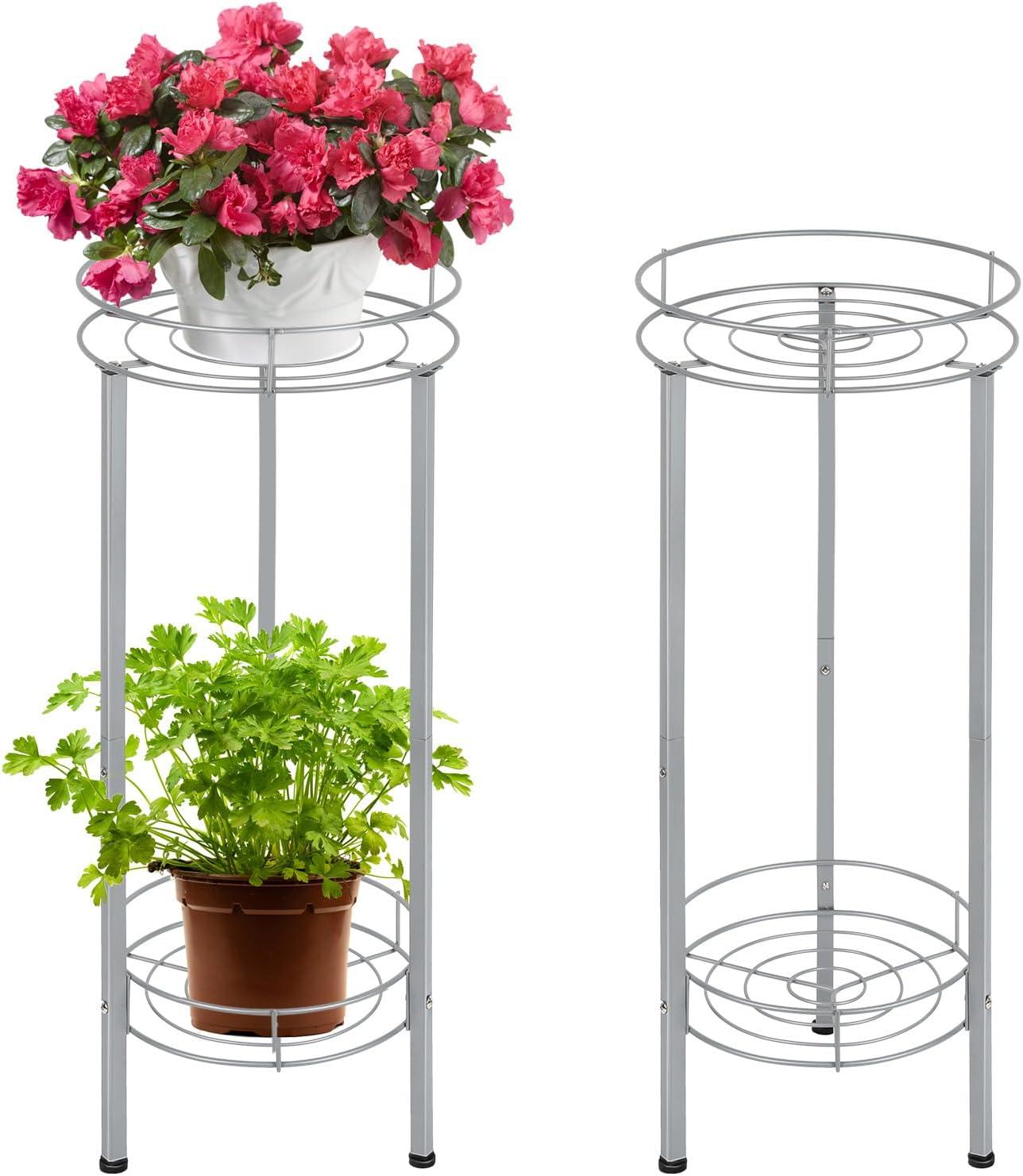 2 Pack Metal Plant Stand Silver